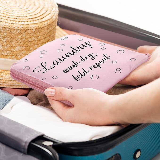 2 Pcs Travel Laundry Bag Washable Dirty Clothes Bag with Drawstring and Zipper for Suitcase, 22 x 18 Inch (Pink, Gray,Bubble)-CubbioJoy