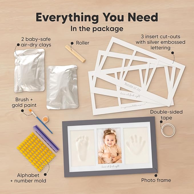 Baby Hand and Footprint Kit - Clay Handprint Keepsake Frame, Newborn Nursery Picture Frame, Personalized New Mom Gifts for Baby Shower & Registry (Gunmetal Gray)-CubbioJoy