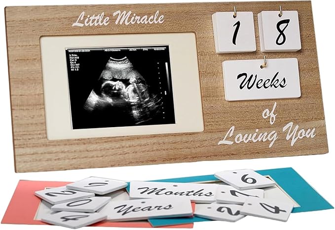 Brown Ultrasound Sonogram Picture Frame with Milestone Tracker – Elegant Wooden Keepsake for Expecting Parents – Nursery Décor Gift for New Moms – Countdown Tiles Included – 12" x 6" Design-CubbioJoy