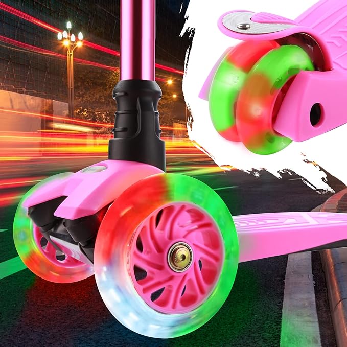 3 Wheel Scooter for Kids Ages 6-12,Kids Scooter with Light Up Wheels, Sturdy Deck Design, and 4 Height Adjustable Suitable for Kid Ages 3-12-CubbioJoy