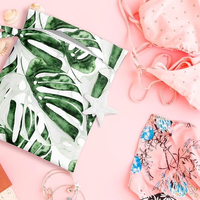 Wet Bag, Wet Dry Bag, Wet Bag for Swimsuit, Travel, Beach, Pool, Diapers, Dirty Yoga Gym Clothes, Makeup Bag, Waterproof Tropical Palm Leaves Decor Jungle Palm Leaf Favors-CubbioJoy