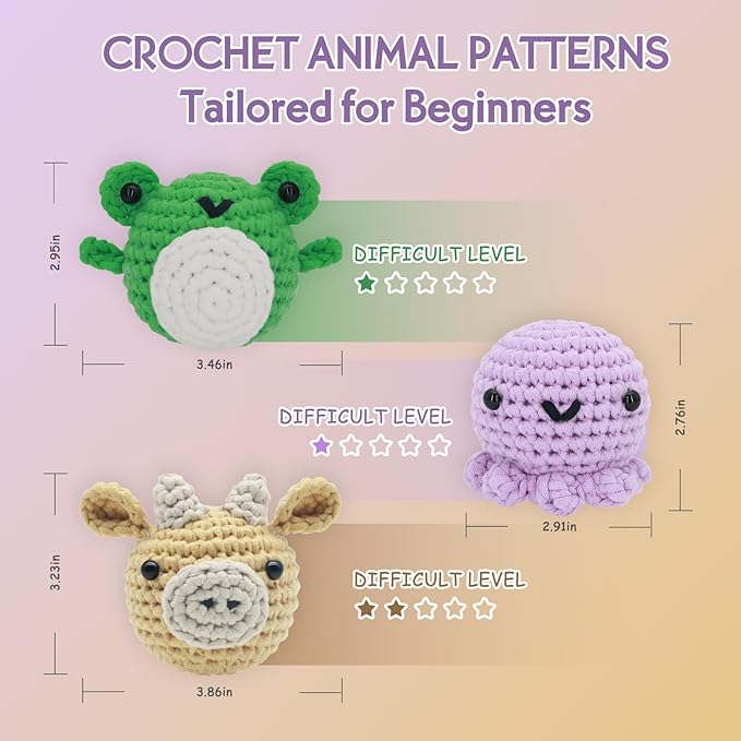 Crochet Kit for Beginners - Knitting Kit for Adults & Kids | Learn to Crochet Animals Frog Octopus Cow with Step-by-Step Video Tutorials-CubbioJoy