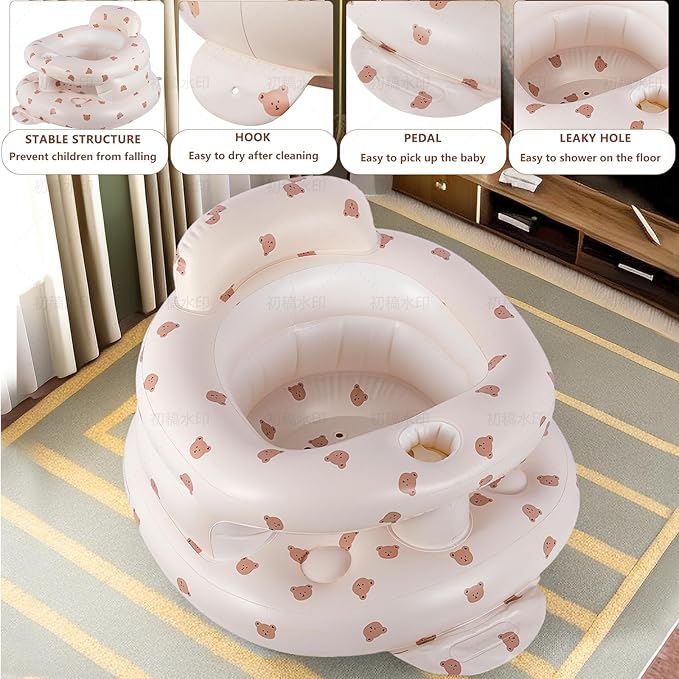 Baby Inflatable Seat with Guardrails for 3-36 Months, Built-in Air Pump, Summer Toddler Chair for Sitting Up, Floor Seater with Back Support-CubbioJoy