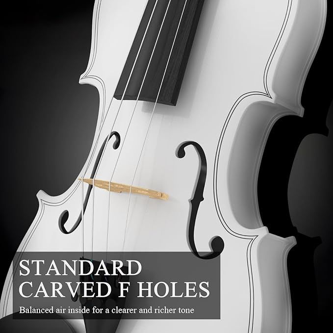 4/4 Beginner Violin Kit for Adults, Complete Full Size Violin Set with Portable Case, Bow, Rosin, White-CubbioJoy