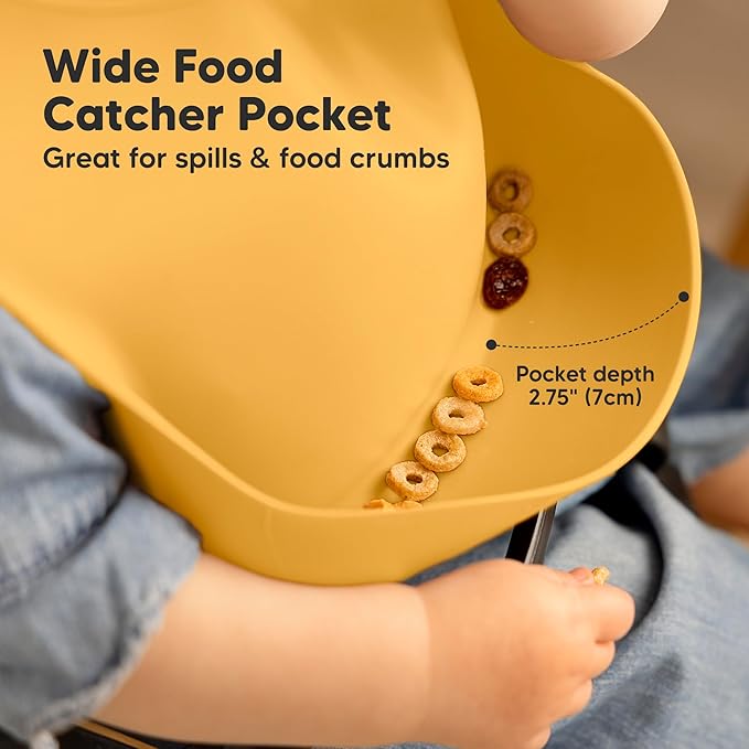 KeaBabies 2-Pack Silicone Baby Bibs for Eating - Sturdy Food-Grade Silicone Bibs for Babies Girl, Boy, Large Food Catcher, Clean & Put On Easily, Waterproof Toddler Feeding Essentials (Harvest)-CubbioJoy