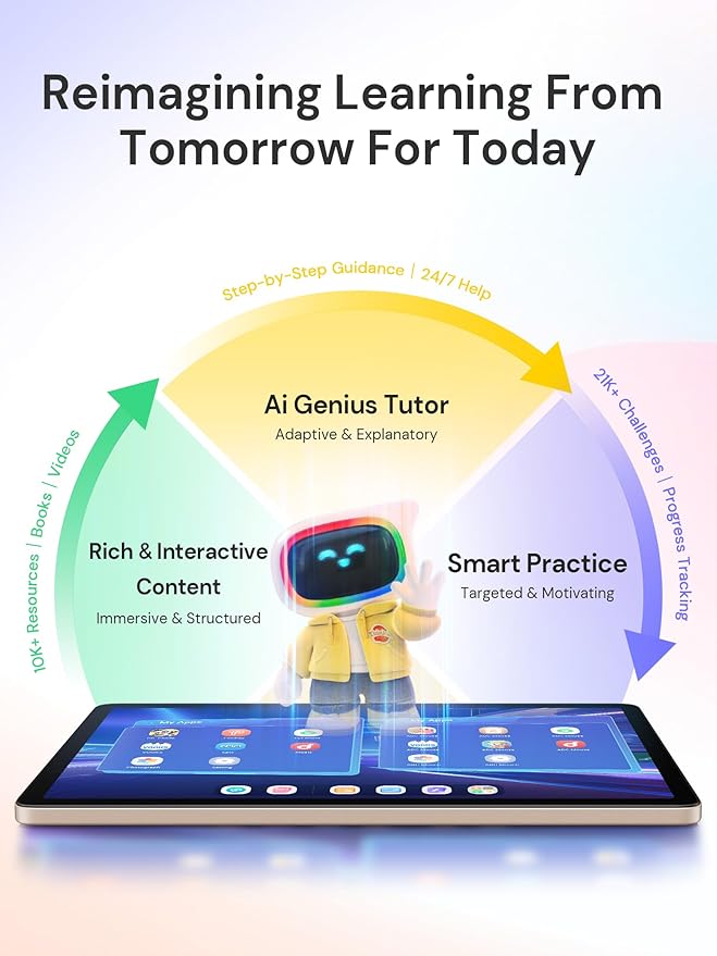 AI Kids Tablet with Scanner - 50000+ Content AI Tutor Learning Tablet with ELA, Math, ABC, Word, Read, Phonics, STEM for Homeschooler Educational Study for PreK - G6 (TalPad T100, Standard)-CubbioJoy