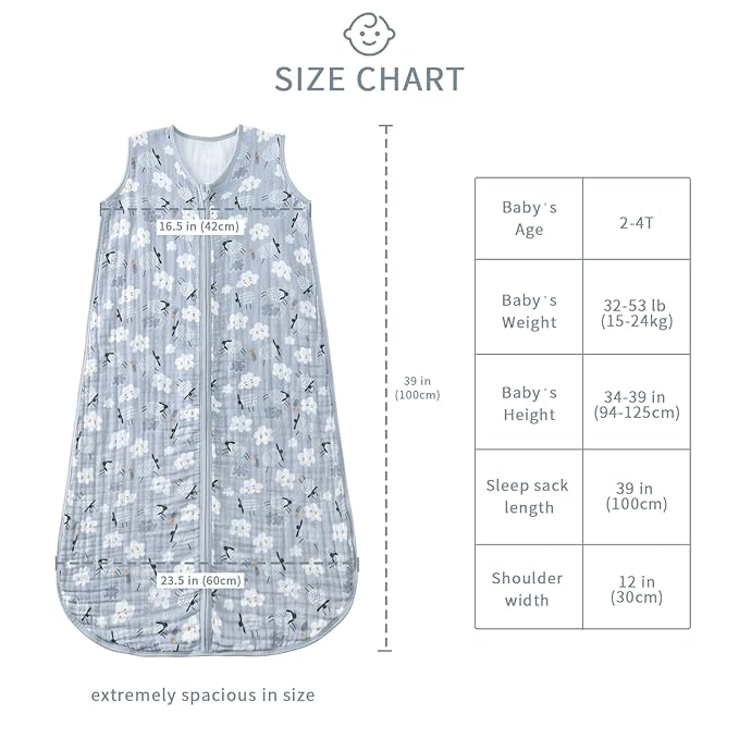 Baby Sleep Sack 2-4 T Baby Wearable Blanket 100% Organic Cotton 0.5 TOG Toddler Sleep Sacks 2- Way Zipper Soft 4 Layers 2T 3T 4T Sheep-CubbioJoy