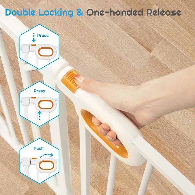 Baby Safety Gate for Stairs 29-33 Inch Wide, Safety House Gate for Baby Pet Gate with Door Pressure Mounting Gates for Kids Toddler Dogs Indoor Stairway Doorway White (30.5'' Tall)-CubbioJoy