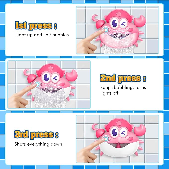 Baby Bath Toys,Light Up Crab Bubble Machine Blower with LED Lights,3 Cute Wind-Up Bath Toys for Kids Ages 1-3 4-8 Toddler Bathub Toy Great Birthday Gifts for Kids-CubbioJoy