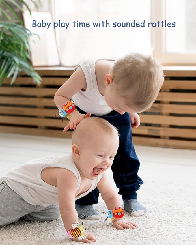 Bloobloomax Baby Rattles Toys for 0-12 Month, Infant Girl Boy Toys for Babies 3-6 Months, Newborn Hand & Foot Toys for 0 to 9 Months, Baby Shower Gifts Set with Wrist Rattle Socks-CubbioJoy