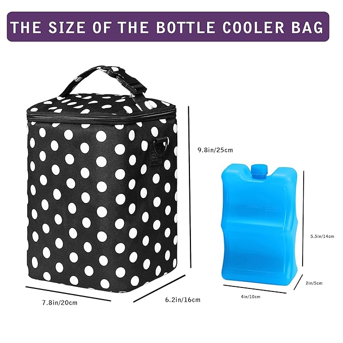 Breastmilk Cooler Bag with Ice Pack Fits 4 Baby Bottles Up to 9 Ounce Insulated Baby Bottle Bag Breast Milk Cooler on The Go with Strap Baby Bottle Cooler Bag for Nursing Mom Daycare or Travel-CubbioJoy