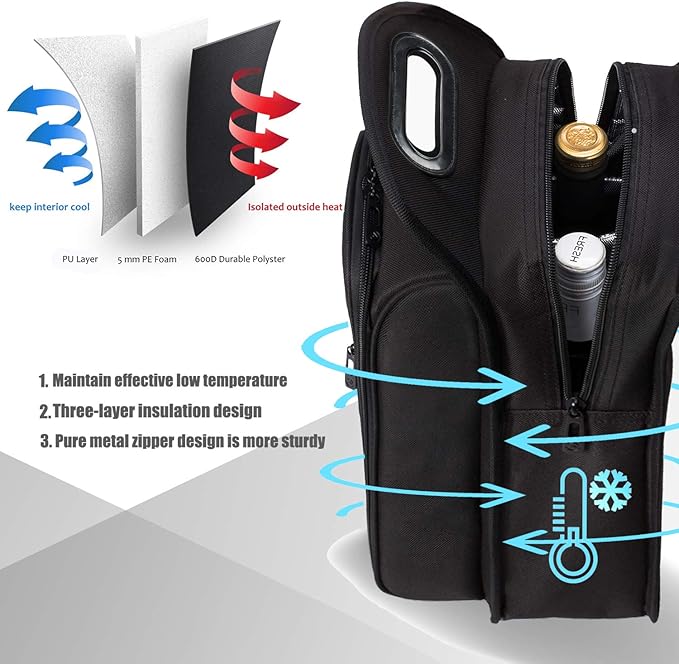 ALLCAMP 6 Piece Wine Travel Bag and Insulated Wine Carrier Tote Carrying Cooler Bag with Handle,Great Gift for Wine Lover-CubbioJoy