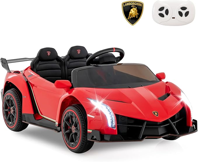 Costzon Ride on Car, Lamborghini Licensed 12V Battery Powered 4WD Sports Car with Remote Control, 3 Speeds, Hydraulic Doors, LED Lights, Towing Wheel, Horn, Music, Electric Vehicle for Kids Aged 3-8-CubbioJoy