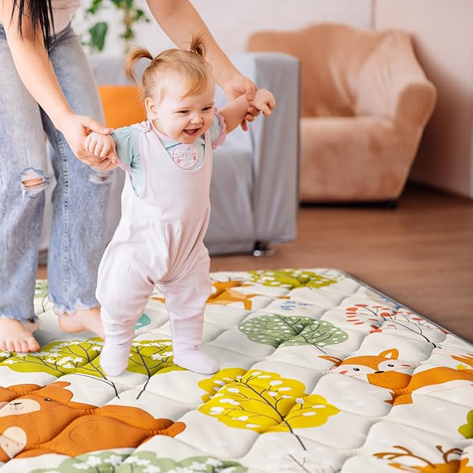 Baby Play Mat 71" X 59" Playpen Mat Upgraded Thicken Baby Floor Play Mat Non-Slip Cushioned Crawling Mat Waterproof Activity Playmats for Babies Toddlers Infants (71X59, Fox)-CubbioJoy