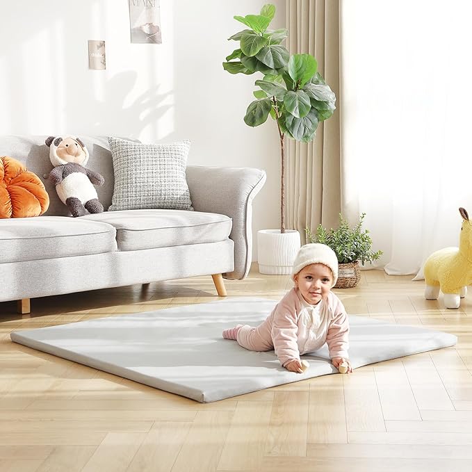 Baby Play Mat 48"x48" – Thick, Non-Slip Foam Mat for Babies and Toddlers. Foldable, Scrubbable, Odorless, and Soft, Ideal for Playpens, Crawling, and Indoor Playtime-Grey-CubbioJoy