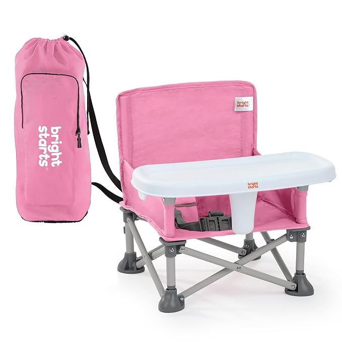Bright Starts Pop 'N Sit Portable Booster, Indoor/Outdoor Use, Floor Seat with Feeding Tray, Pink, 6 Mos - 3 Yrs-CubbioJoy