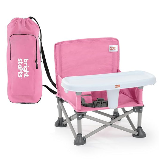 Bright Starts Pop 'N Sit Portable Booster, Indoor/Outdoor Use, Floor Seat with Feeding Tray, Pink, 6 Mos - 3 Yrs-CubbioJoy