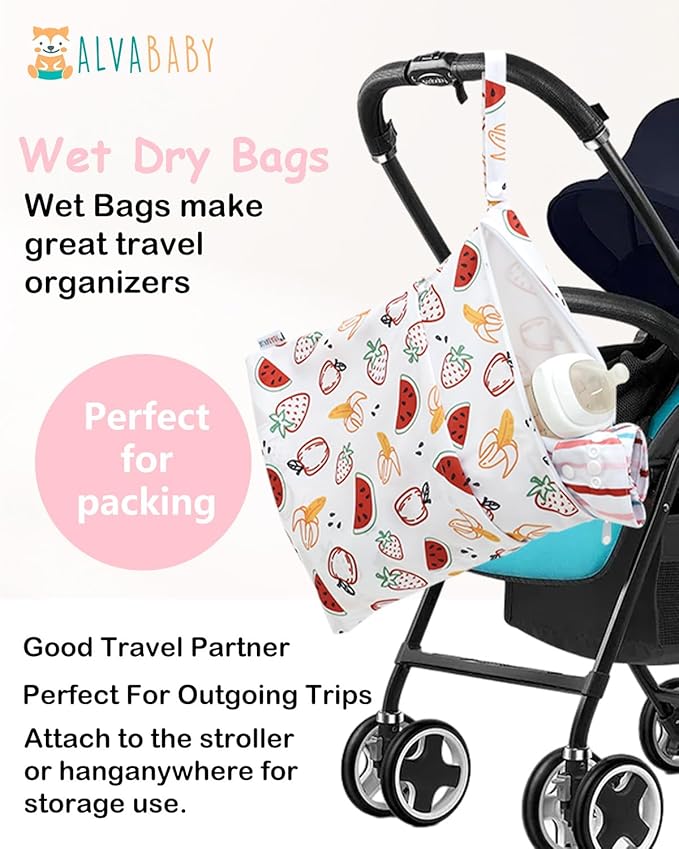 ALVABABY 3 Cloth Diaper Wet Dry Bags Waterproof Reusable with Two Zippered Pockets Travel Beach Pool Daycare Soiled Baby Items Yoga Gym Bag for Swimsuits or Wet Clothes Small Medium Large 3L-ZM27-CubbioJoy