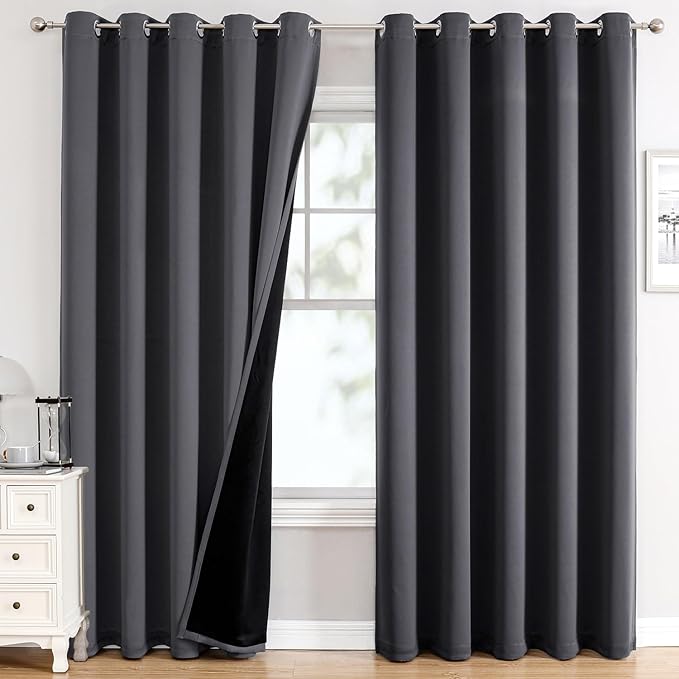 ChrisDowa 100% Blackout Curtains 84 inch Long for Bedroom with Black Liner, Extra Wide 2 Thick Layers Total Blackout Thermal Insulated Grommet Window Curtains 2 Panels Set (Dark Grey, 60 x 84 Inch)-CubbioJoy