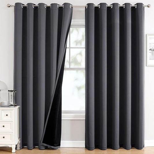 ChrisDowa 100% Blackout Curtains 84 inch Long for Bedroom with Black Liner, Extra Wide 2 Thick Layers Total Blackout Thermal Insulated Grommet Window Curtains 2 Panels Set (Dark Grey, 60 x 84 Inch)-CubbioJoy
