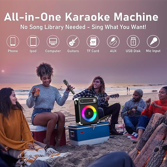 Karaoke Machine with 2 Wireless Microphones,【Upgraded 6.5"Woofer & 2"Tweeter】Portable Bluetooth 5.3 Karaoke Speaker, PA System with Bass/Treble/Echo Adjustment, Supports USB/AUX/TF/TWS for Home Party-CubbioJoy