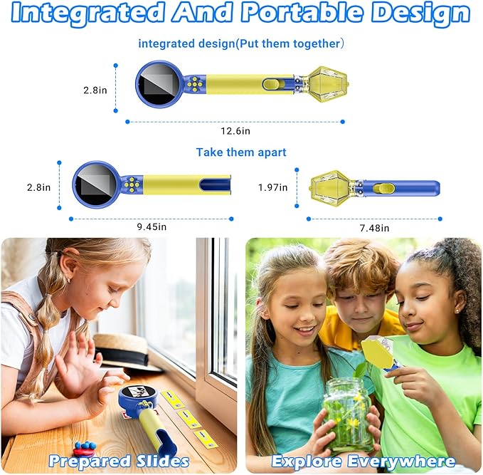 2 in 1 Kids Microscope with Bug Catcher,HD 500X Digital Microscope for Kids with 2" Screen,Photo and Video,STEM Educational Science Kit Learning Toys for Age 3-12 Girls & Boys Birthday Gifts (Blue)-CubbioJoy