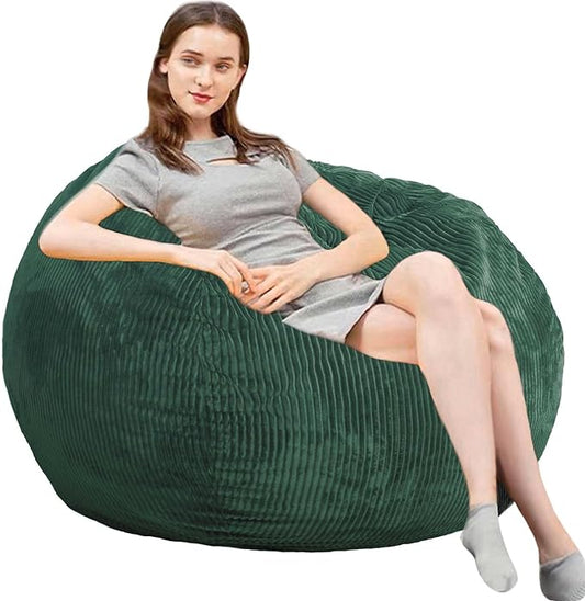Bean Bag Chairs with Faux Rabbit Fur Cover, 4 ft Giant Memory Foam Bean Bag Chairs for Adults/Teens with Filling,Ultra Soft Faux Fur Fabric, Round Fluffy Sofa for Living Room Bedroom College Dorm-CubbioJoy