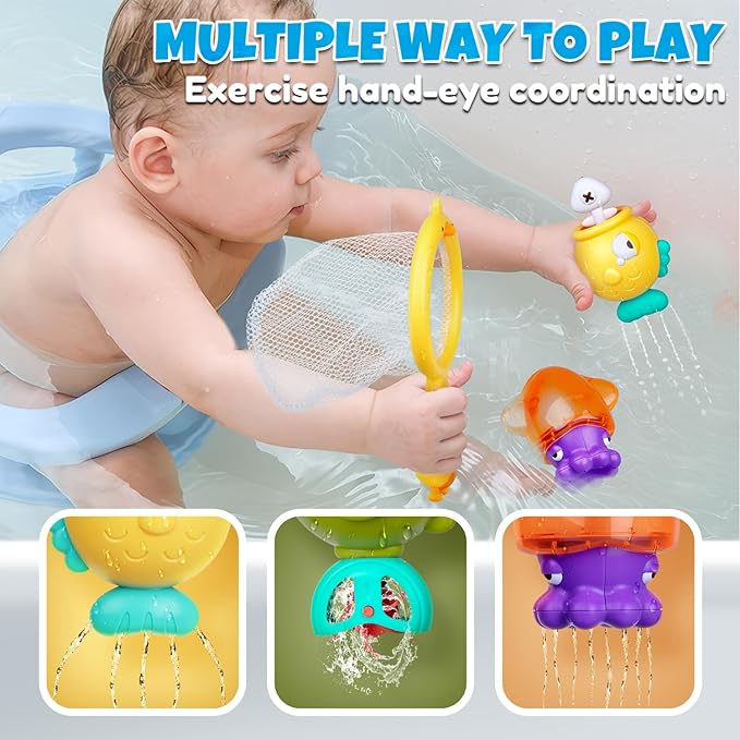Baby Bath Toys for Kids Ages 1-3, Magnetic Fishing Games with Floating Bathtub Wind-Up Toys & Fishing Net, Fishing Rod Water Pool Toys for Toddlers 1-3-CubbioJoy