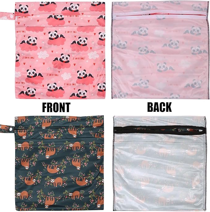 2pcs Cloth Diaper Wet Dry Bags, Waterproof Reusable Wet Bag with 2 Zipper Pockets & Handle, Washable Laundry Bags for Baby Adult Clothes Travel Beach Pool Daycare Yoga Gym Exercise Swimsuits,-CubbioJoy