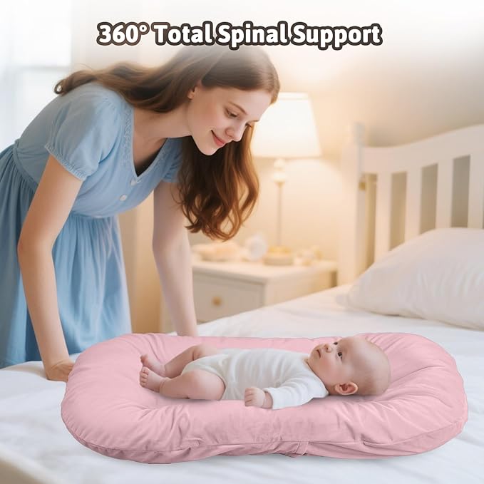Baby Lounger for Newborns, Baby Nest & Floor Cushion, Soft Cotton, Portable Diaper Changing Pads for Boys & Girls 0-12 Months(Pink)-CubbioJoy