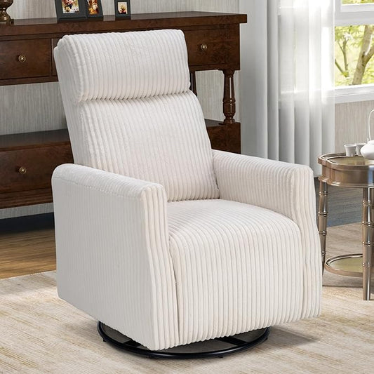 CANMOV Swivel Rocker Chair for Nursery, Swivel Accent Chair with High Back and Arms, Corduroy Glider Chair for Living Room Bedroom Nursery, Beige-CubbioJoy