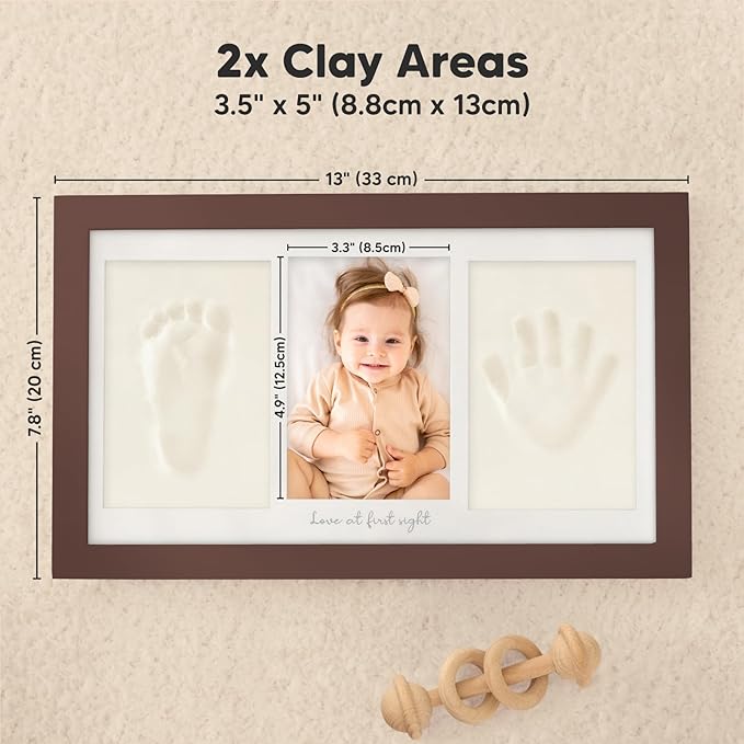 Baby Hand and Footprint Kit - Clay Handprint Keepsake Frame, Newborn Nursery Picture Frame, Personalized New Mom Gifts for Baby Shower & Registry (Cedar)-CubbioJoy
