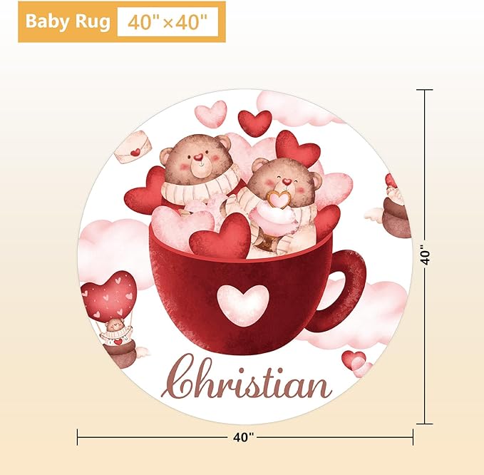 Custom Crib Bedding Set, 5 Pcs Personalized Name Nursery Bedding Set with Double Layer Flannel Blanket, Heart & Bear Baby Crib Set for Girls Boys, Customized Gifts for Infants Babies Toddlers-CubbioJoy