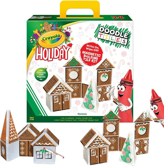 CreateOn Crayola Holiday Gingerbread House Magnetic Tiles, Magnetic Kids Building Toys, Educational Stem Toys for Ages 3+, 24-Piece Set-CubbioJoy