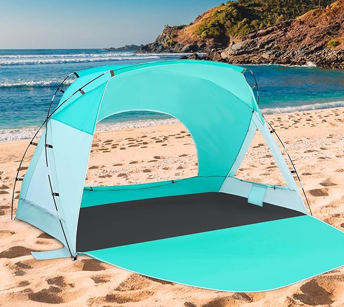 Beach Tent, Portable Sun Shelter for 2/3/4/6-8 Person with UPF 50+ UV Protection, Easy Setup Waterproof Beach Shade Canopy Cabana for Family Outdoor and Picnics, Fishing with Carrying Bag-CubbioJoy