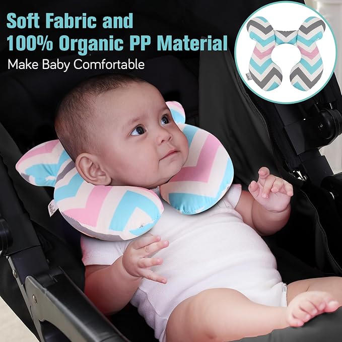 KAKIBLIN Baby Head Pillow,Support Pillow, Baby Travel Pillow for Head and Neck, Babies Neck Pillows for Car Seat,Pushchair,Travel(Wave)-CubbioJoy