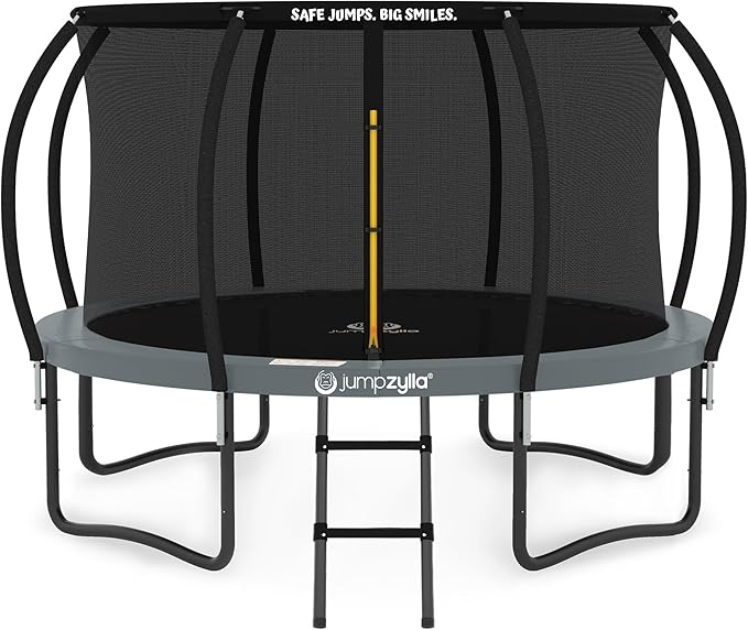 JUMPZYLLA Trampoline Outdoor 8FT 10FT 12FT 14FT 15FT 16FT with Enclosure and Ladder, ASTM Approved Recreational Trampoline for Kids and Adults, Anti-Rust Coated Frame-CubbioJoy