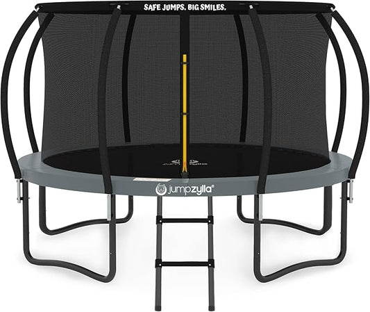 JUMPZYLLA Trampoline Outdoor 8FT 10FT 12FT 14FT 15FT 16FT with Enclosure and Ladder, ASTM Approved Recreational Trampoline for Kids and Adults, Anti-Rust Coated Frame-CubbioJoy