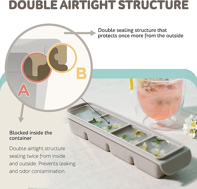 4 Section-1.7oz Gray 100% Food Grade Silicone Ice Cube Tray Food Container with Airtight Locking Lid, Fruit Vegetable Purees, Breastmilk Storage for Baby & Toddler Food | BPA Free Korea Made-CubbioJoy