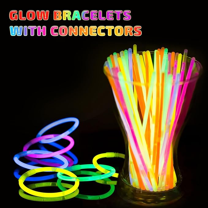 400 Pcs Glow Sticks Bulk Party Pack, 8'' Glow in the Dark Party Supplies, Glow in the Dark Light Up Sticks with Connectors, Party Favors for Birthday, Concert, Raves, Halloween, Christmas-CubbioJoy