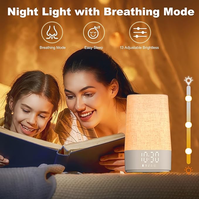 4-in-1 Sunrise Alarm Clock White Noise Sound Machine for Heavy Sleepers, Adults & Kids – Gentle Wake Up Light Alarm Clock with 30 Soothing Sounds, Dimmable Amber Breathing Night Light for Bedrooms-CubbioJoy
