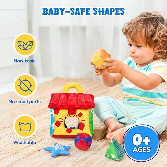 JoyCat Infant Toys 6-12 Months, Soft Sensory Toy with 4 Fabric Shapes, Baby Learning Shape Sorter for 3 4 5 6 7 8 9 10 11 12-18 Months, Baby Shower Birthday Gift Boy Girl-CubbioJoy