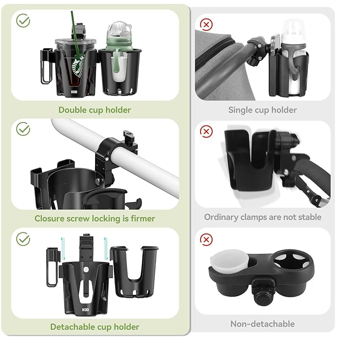 KDD Stroller Cup Holder with Phone Holder, 3-in-1 Removable Bottle Holder, 360 Degrees Rotation Drink Holder for Wheelchair, Stroller, Bike, Walker, Scooter, Bicycle, Uppababy, Bugaboo, Britax-CubbioJoy