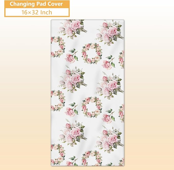 Custom Crib Bedding Set - 5 Pcs Personalized Name Pink Flowers Baby Crib Set for Infant Toddler Girl - Comfortable Double Layer Nursery Bedding Set - Customized Present for Birthday Baby Shower-CubbioJoy