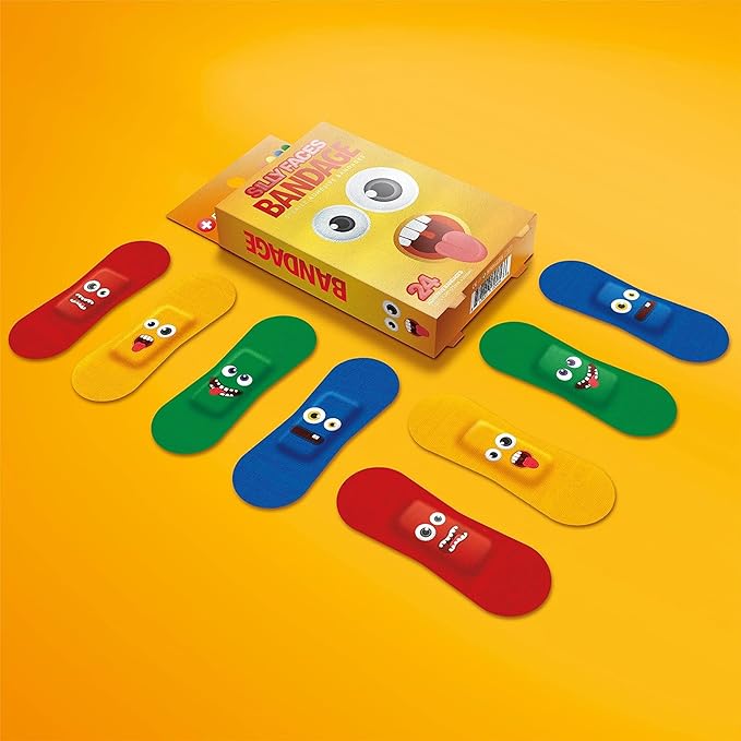 BioSwiss Bandages, Silly Faces Self Adhesive Bandage, Googly Eyes Latex Free Sterile Wound Care, Standard Shape for Kids and Adults, 24 Count-CubbioJoy