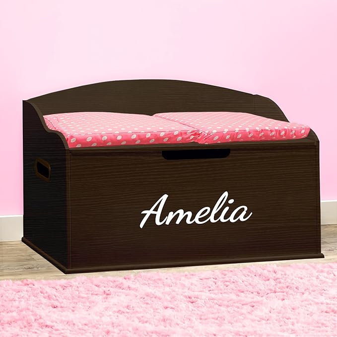 DIBSIES Personalized Creative Wonders Toy Box, Signature Series for Girls, 30 x 19.25 x 18 inches, Soft-Close Lid (Espresso)-CubbioJoy