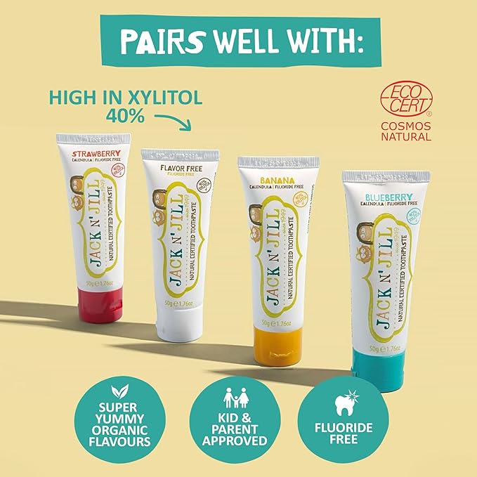 Jack N' Jill Kids Toothbrush - Extra Soft Bristle Toothbrush for Kids, Handle & Packaging Made from Plants (Corn), Ergonomic Handle for Little Hands - Dino Baby (1 Pack)-CubbioJoy