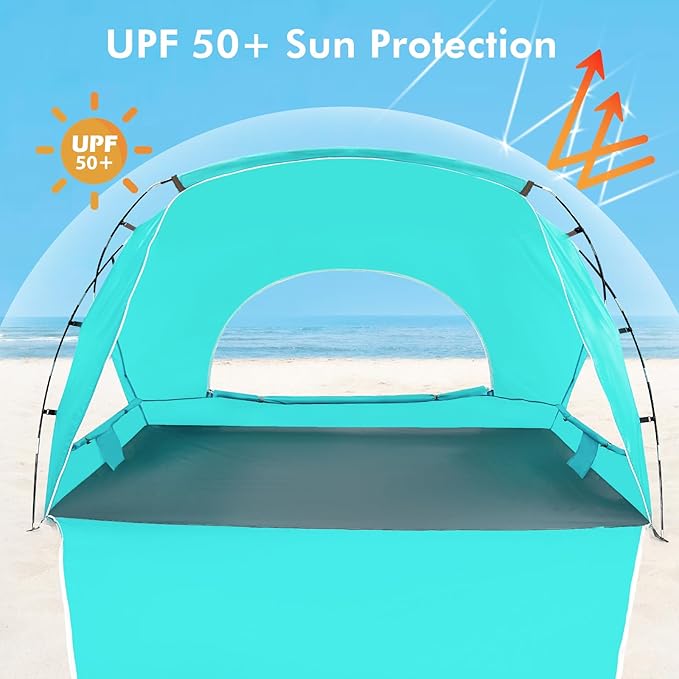 Beach Tent, Portable Sun Shelter for 2/3/4/6-8 Person with UPF 50+ UV Protection, Easy Setup Waterproof Beach Shade Canopy Cabana for Family Outdoor and Picnics, Fishing with Carrying Bag-CubbioJoy