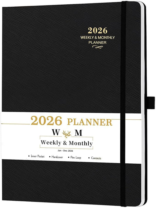 2026 Planner - 2026 Planner Weekly and Monthly, JAN 2026 - DEC 2026, Calendar Planner with Hardcover,Thick Paper, Back Pocket, Notes Pages, Pen Loop (9" x 11") - Black-CubbioJoy