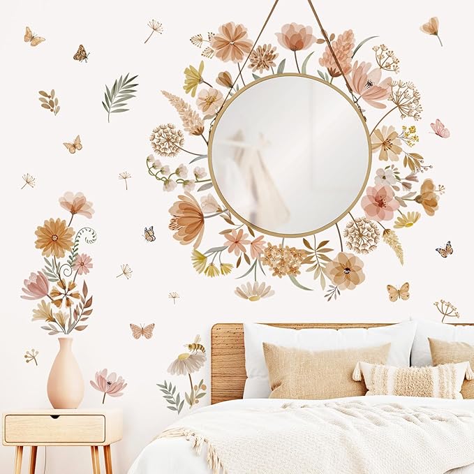 decalmile Boho Flower Wall Decals Wildflower Dandelion Grass Wall Stickers Girls Bedroom Living Room Kitchen Wall Decor-CubbioJoy